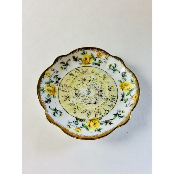Vintage Napco Japanese Iridescent Footed Yellow Rose‎ Tea Saucer #1DD240 - Picture 1 of 5
